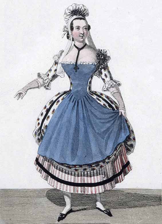 Le postillon de Longjumeau, costume de Mademoiselle Prévost (Madeleine), avctes 1er, gravure 