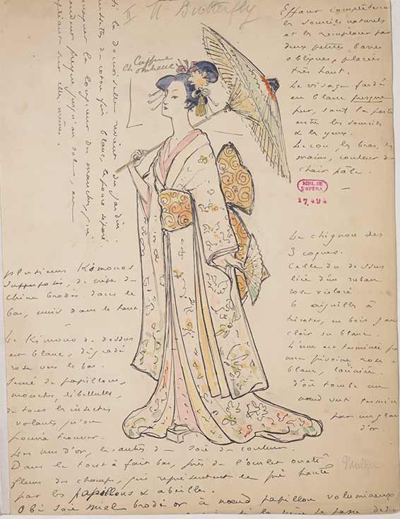 Maquettes de costume par Marcel Mültzer, pour Géraldine Farrar dans le rôle de Madama Butterfly.