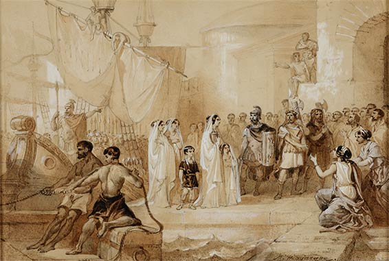 Norma, dernière scène de l'acte II. Dessin d'Adolphe Rouargue, 1835.