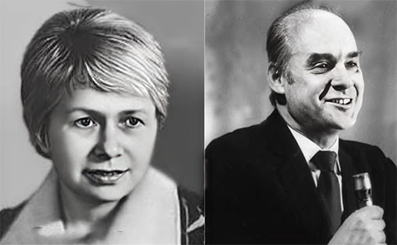 Alexandra Nikolaevna Pakhmoutova et son mari Nikolaï Nikolaïevitch Dobronravov, à l’époque du formidable succès remporté par leur chanson « Nadejda » interprétée par l’inoubliable Anna German en 1974.