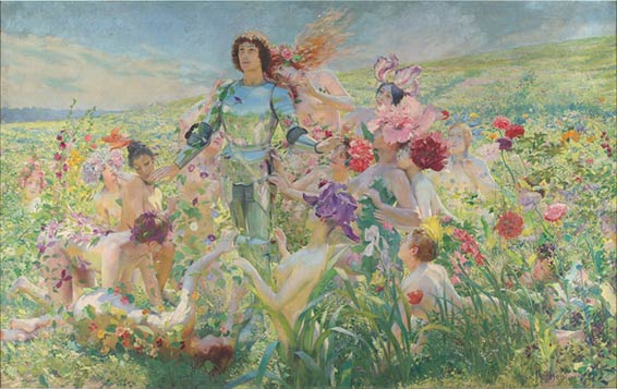Georges Rochegrosse, Le Chevalier aux fleurs, huile sur toile, avant 1894.