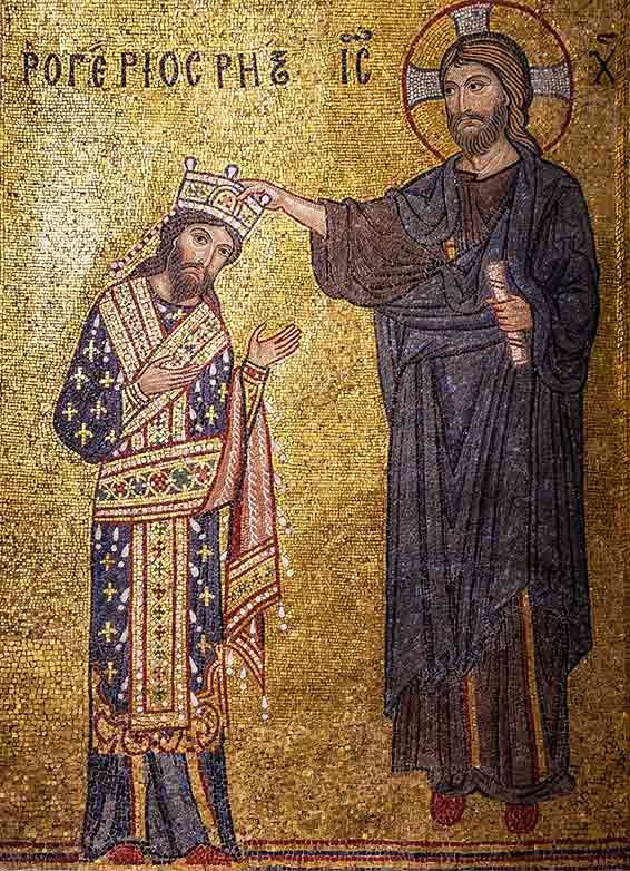 Le Rois Roger II couronné par le Christ, église de la Martorana à Palerme.