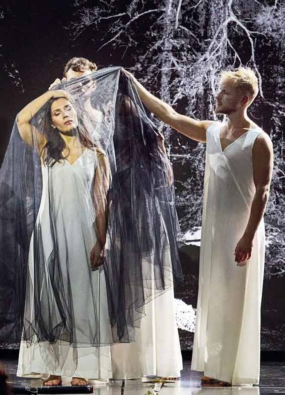 Ambra Biaggi (Clorinda), Lazar Parezanin (Basse) et Ilyà Dovnar (Ténor). Photographie© Herwig Prammer.