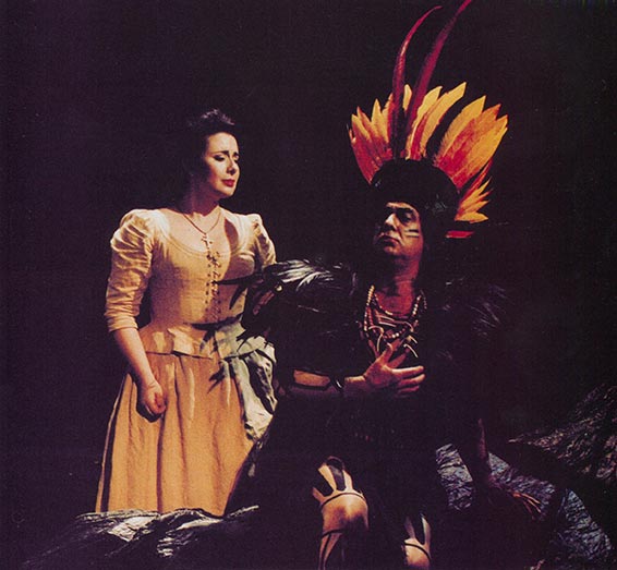 Der Guarani, Veronica Villaroel (Cecilia), Placido Domingo (Häupting Percy), mise en scène de Werner Herzog, direction musicale de John Neschling, Opéra de Bonn, 1994.