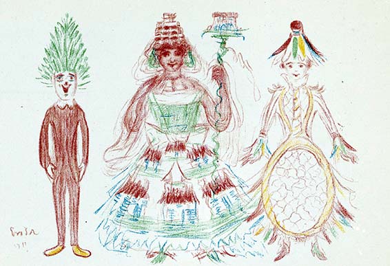James Ensor, esquisses de costumes pour La Gamme d'amour, 1929.