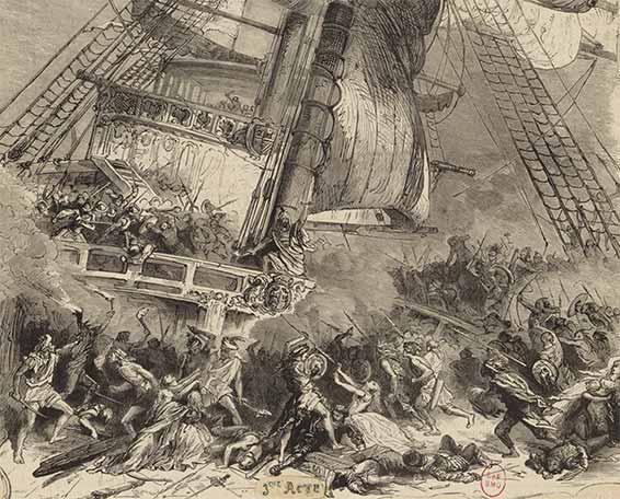 L'Africaine, grand opéra en 5 actes, d'Eugène Scribe et G. Meyerbeer, dessins de M. A. de Neuville, gravés par Trichon, 1865.
