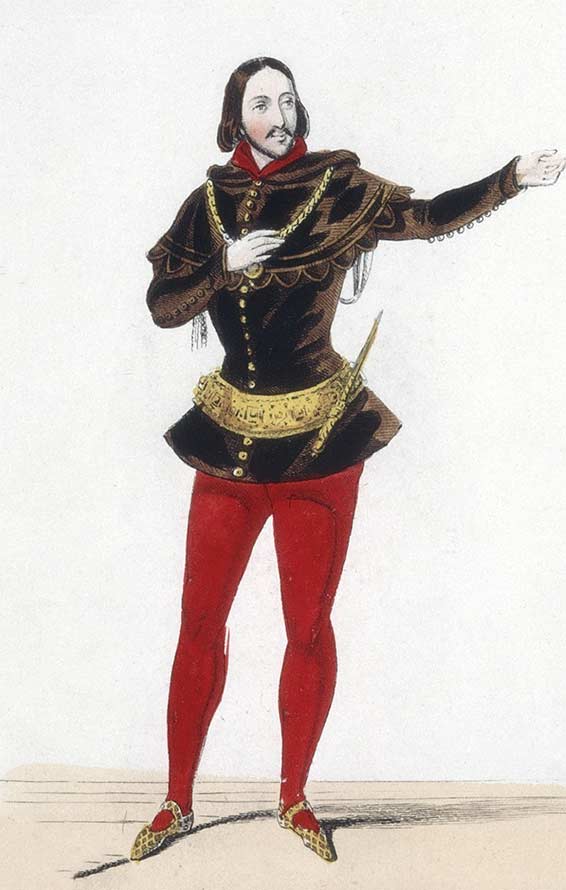 La favorite, opéra de Donizetti, Vaez et Royer : costume de Barouilhet (rôle d'Alphonse), 1841.