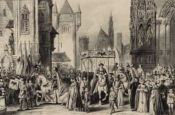 Jacques Fromental Halévy, La Juive, fin du 1er Acte de la Juive,; estampe signée "LB", 1835.