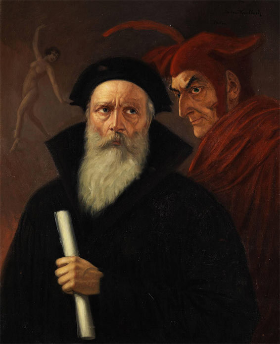 Faust et Mephisto, huile sut toile d'Anton Kaulbach (1864-1934).