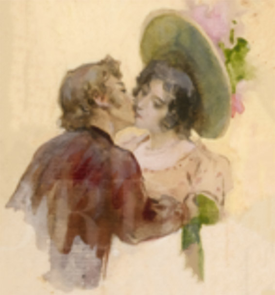 Da Tosca, « Bacio fra Tosca e Cavaradossi », aquarelle de Leopoldo Metlicovitz, 1900, Archivio storico Ricordi,Milano.