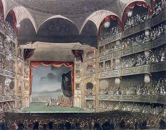 Intérieur du Théâtre Royal, Drury Lane, Microcosme de Londres, vol. 1, 1808

