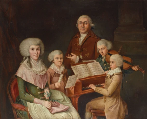 Wolfgang Amadeus Mozart et Tom Linley chez la famille Gavard des Pivets à Florence, huile sur toile, anonyme, qu'on relie au 5 avril 1770.