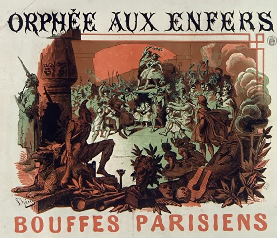 Orphée aux enfers, Bouffes Parisiens, affiche de Jules Chéret, 1860.