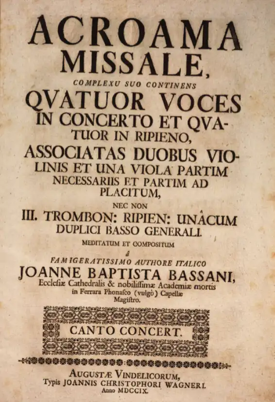 Bassani, Acroama missale