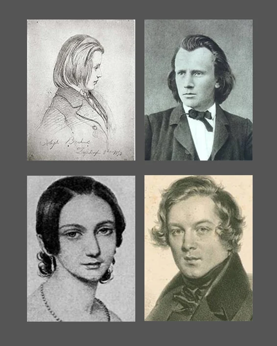 Johannes Brahms, dessin de 1853, par Jean-Joseph Bonaventure Laurens, Johannes Brahms, Clara Schumann, Robert Schumann.