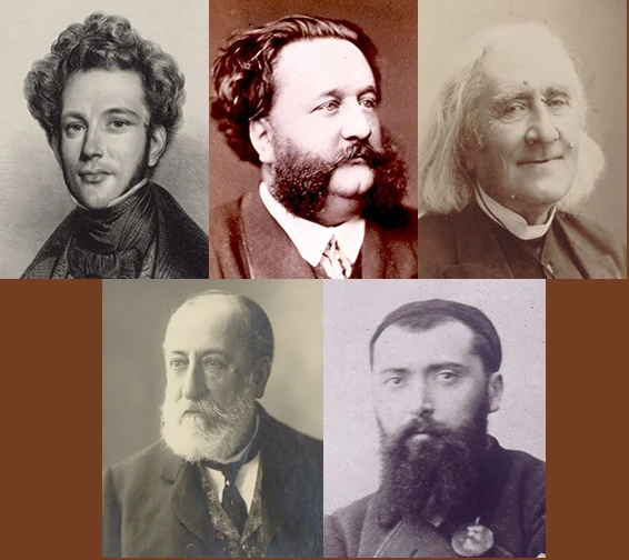 Henri Herz, Lithographie d'Achille Devéria 1832, Alfred Jaëll, Camille Saint-Saëns, Franz Liszt, Charles Féré.