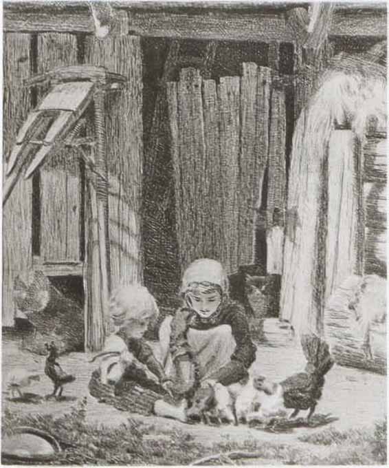 Enfants sur l’aire, gravure de K. Savizky. Lomé, Novosti.