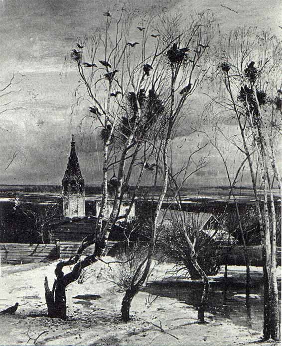 Les corbeaux sont arrivés (tableau de A. K. Savrasov, 1830-1897) - Moscou, Ga­lerie Tretjakovsky.
